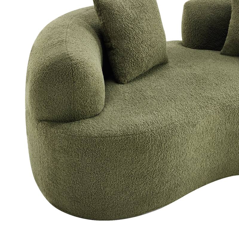 Curved Loveseat Sofa with 2 Pillows, Full Compression Sponge Boneless Floor Couch, Teddy Velvet Upholstered Cloud Couch