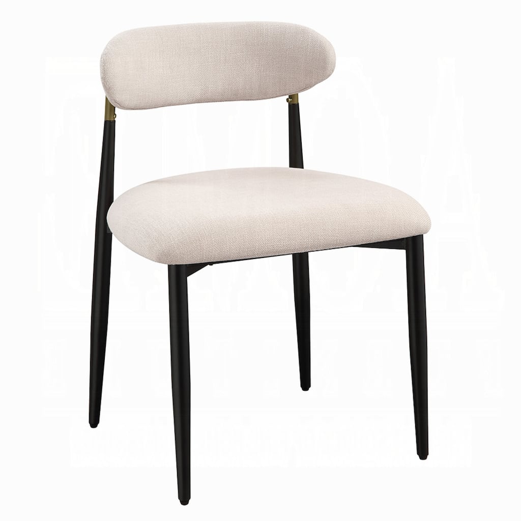 Vonn Side Dining Chair Set of 2, Beige Chenille, Curved, Metal Legs