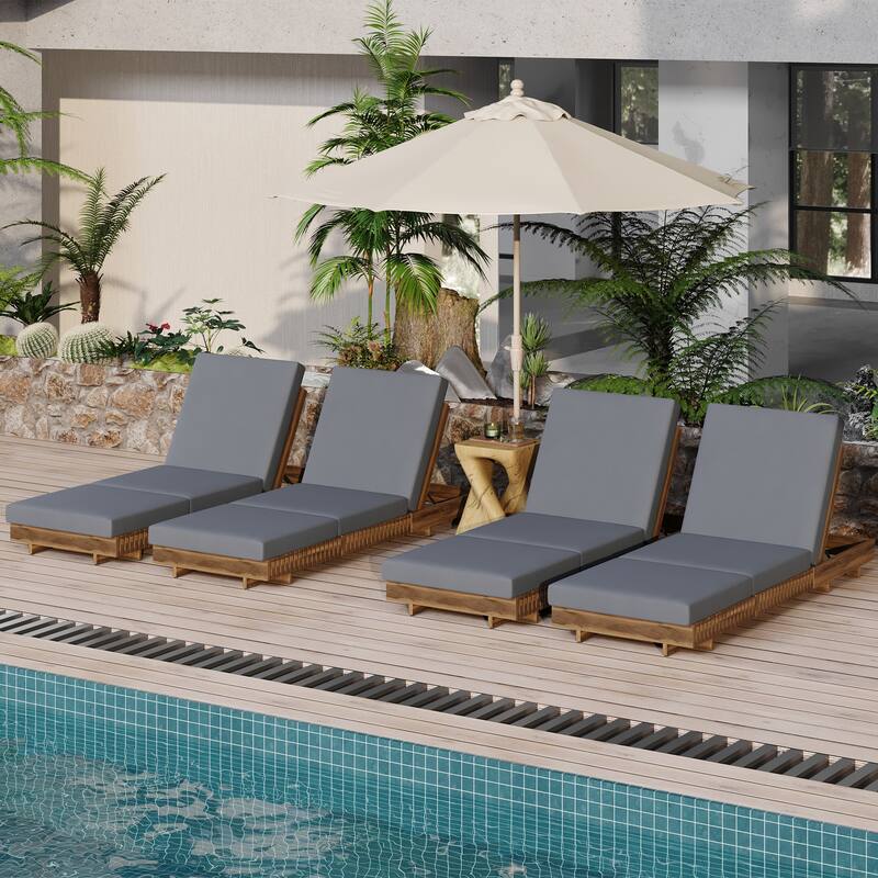 Christopher Knight Home - Ava Patio Acacia Wood Chaise Lounge Set - Teak+Dark Gray+4 Piece