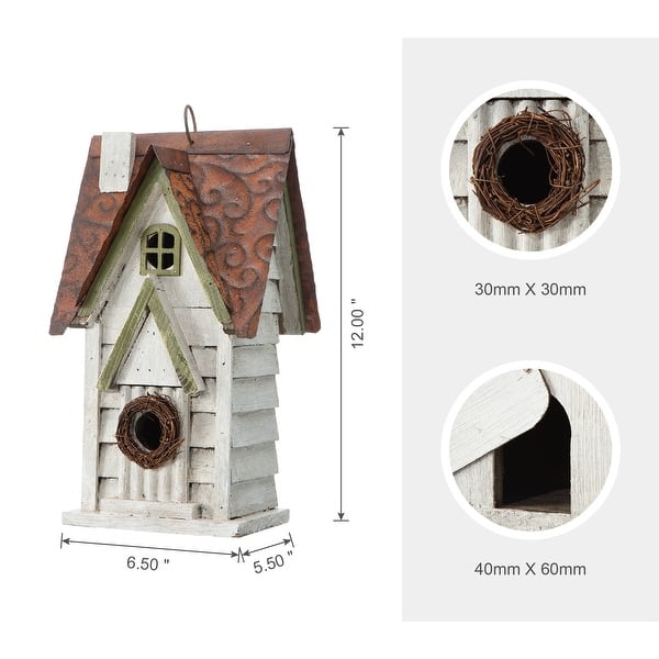dimension image slide 0 of 2, Glitzhome 12"H Retro Distressed Painted Solid Wood Cottage Birdhouse