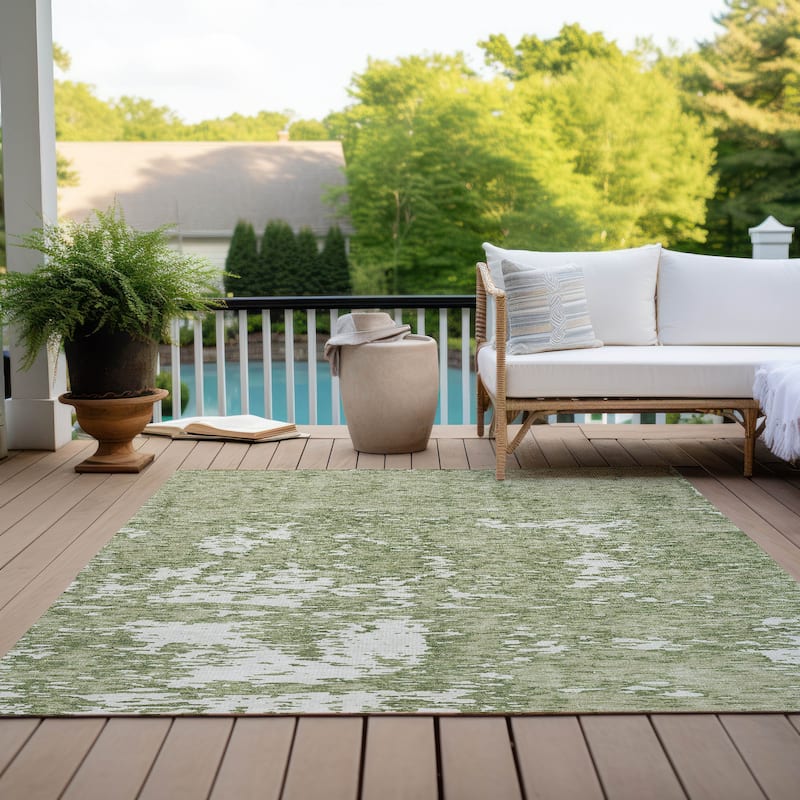 Machine Washable Indoor/ Outdoor Abstract Pixels Chantille Rug