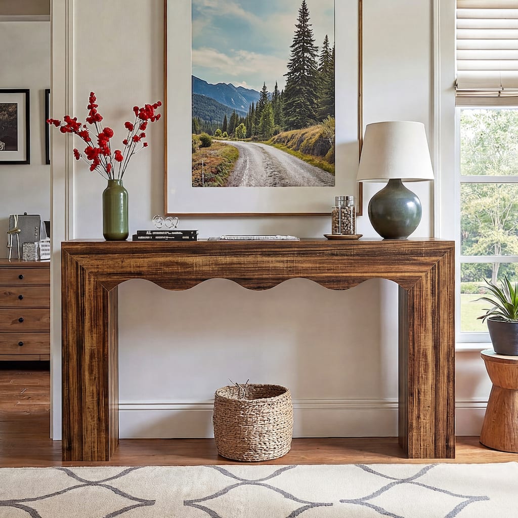 63” Farmhouse Console Table Narrow Hallway Stand for Entryway Living Room Brown