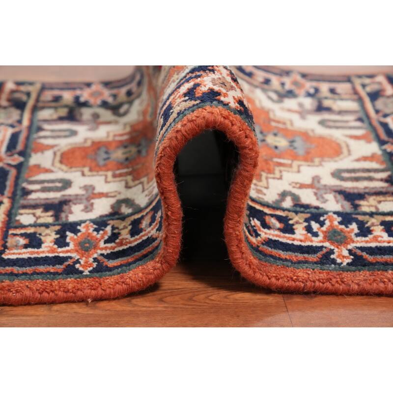 Hand Knotted Oriental 100% Wool Carpet Traditional Medallion Oranges & Rust Heriz (serapi) Area Rug - 3' 0'' X 2' 0''