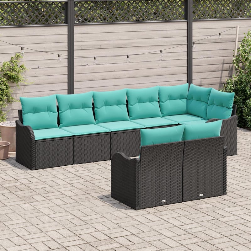 vidaXL 8 Garden Sofa Set with Cushions Black Poly Rattan - 113.2 x 48.2 x 27.2