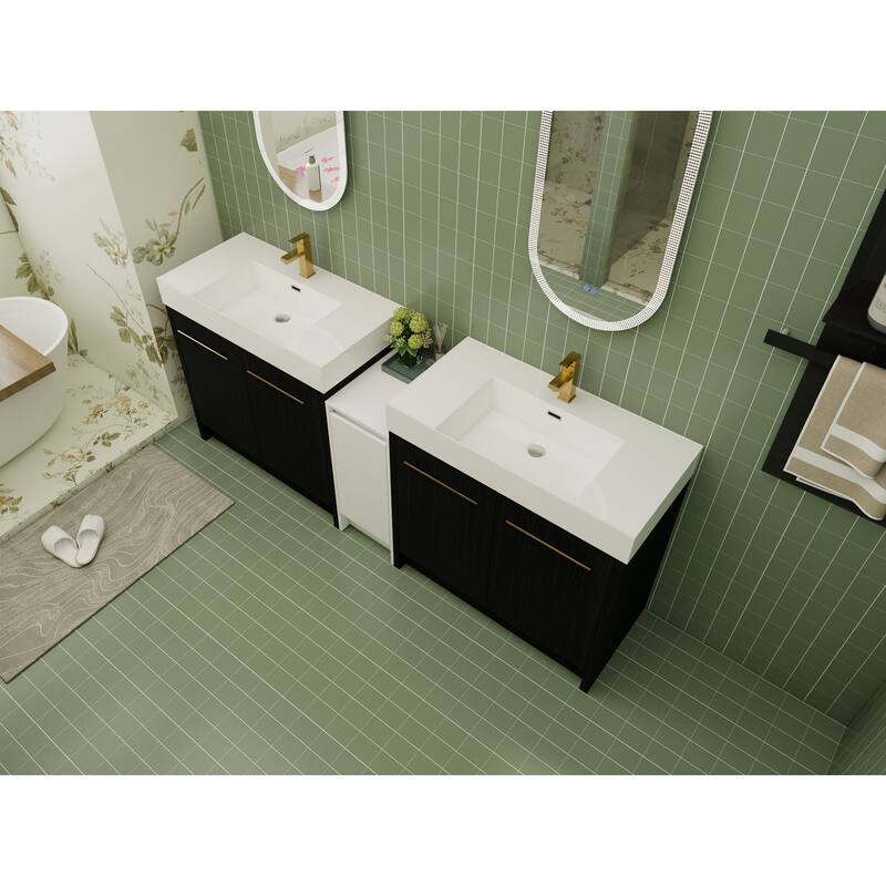 72" Freestanding Bathroom Vanity Set with Adjustable Storage Cabinets, Black Ceramic Sink