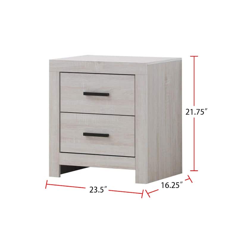 2 Drawers Wood Nightstand in Coastal White