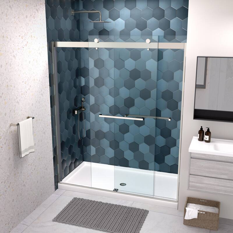 60''W x 74''H Frameless Double Sliding Shower Door with Stainless Steel Hardware - 60'' x 74''