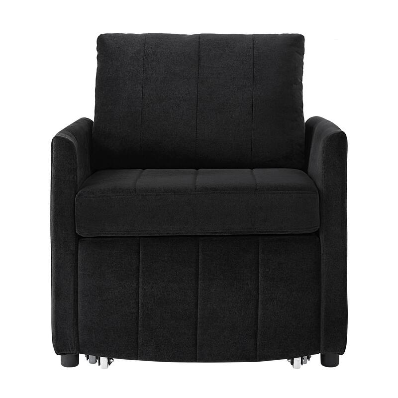 31.5" Pull Out Convertible Sofa Bed, 5-Position Adjustable Backrest, Side Pockets, Storage Basket, Black Chenille