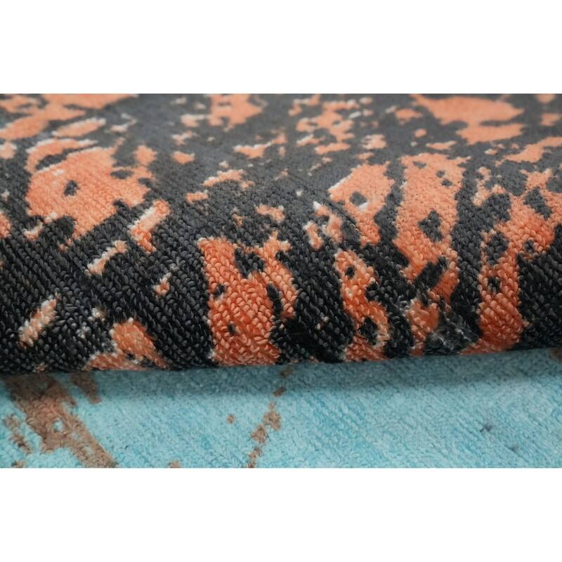 Hand Knotted Oriental Viscose Silk Carpet Modern Pictorial Multi-Colored Abstract Area Rug - 7' 11'' X 5' 6''