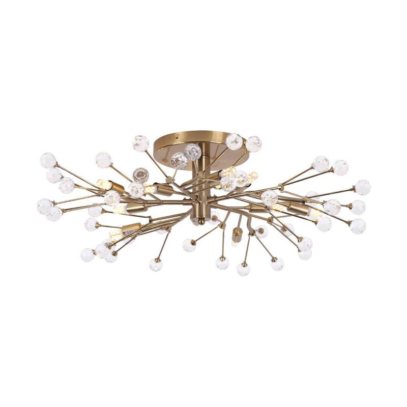 Modern 10-Light Crystal Accented Starburst Flush Mount Chandelier