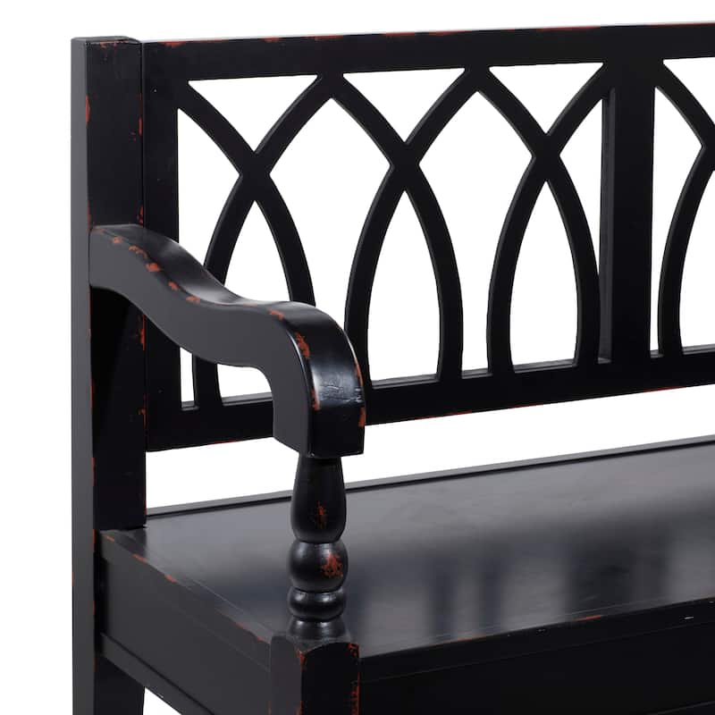 Wood Distressed Bench with Arched Design Back and Turned Legs - Black or White - Roche River Decor
