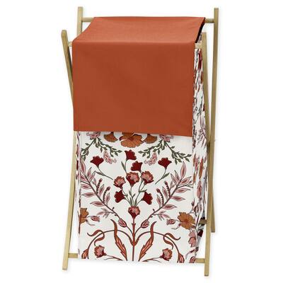 Sweet Jojo Designs Ivory and Orange Boho Vintage Floral Girl Laundry Hamper Bohemian Rust Botanical Leaf Flower Green Fringe