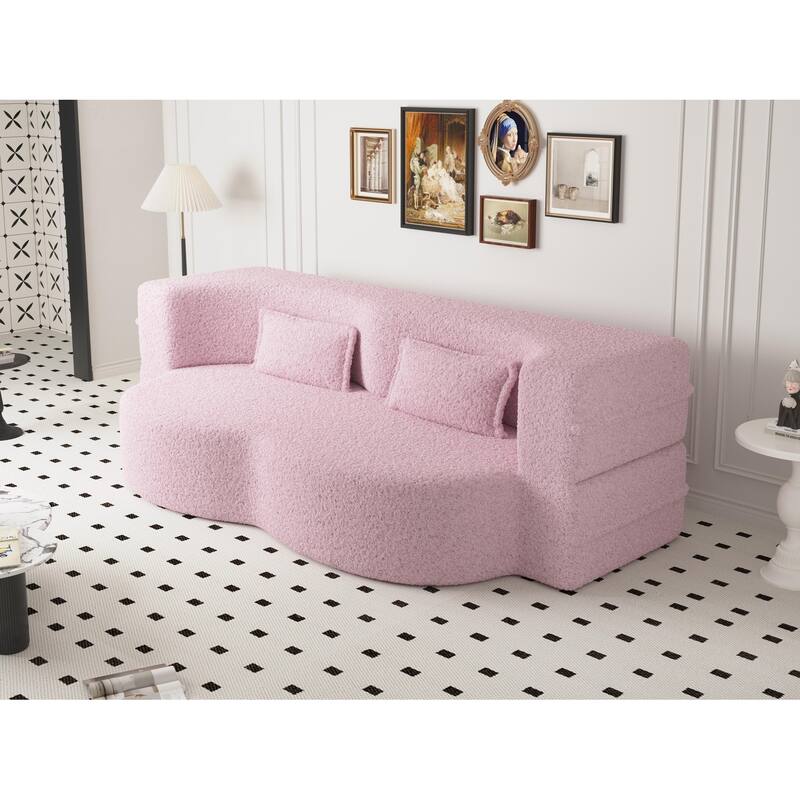 Modern Floor Sofa with 2 Pillows Foam-Filled Sleeper Sofa Bed