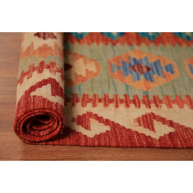 Trellis Geometric Kilim Oriental Area Rug Hand-Woven Wool Carpet - 8'2"x 9'6"