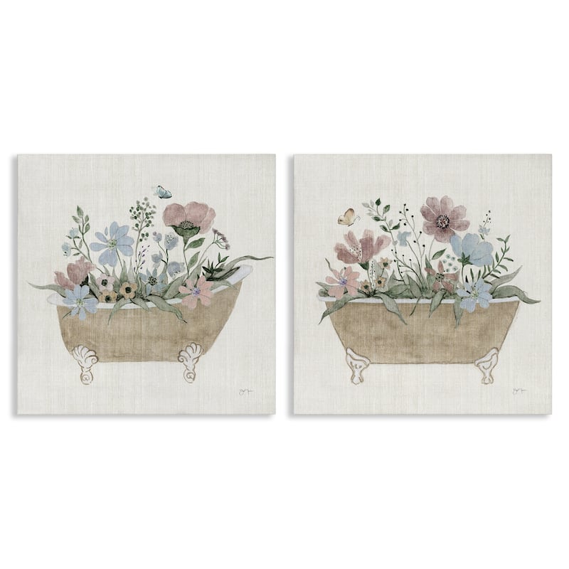 Stupell Rustic Florals in Bathtubs Canvas Wall Art Design By Tava Studios (Set of 2) - 24 x 24