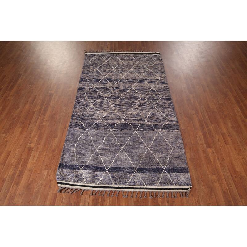 All-Over Trellis Moroccan Area Rug Hand-Knotted Wool Carpet - 4'10"x 9'1"