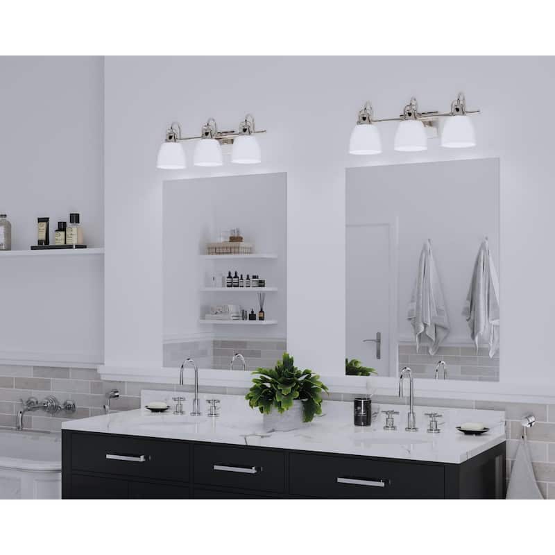Preston Collection Three-Light Brushed Nickel Coastal Bath and Vanity Light - 22.12 in x 7.37 in x 9 in