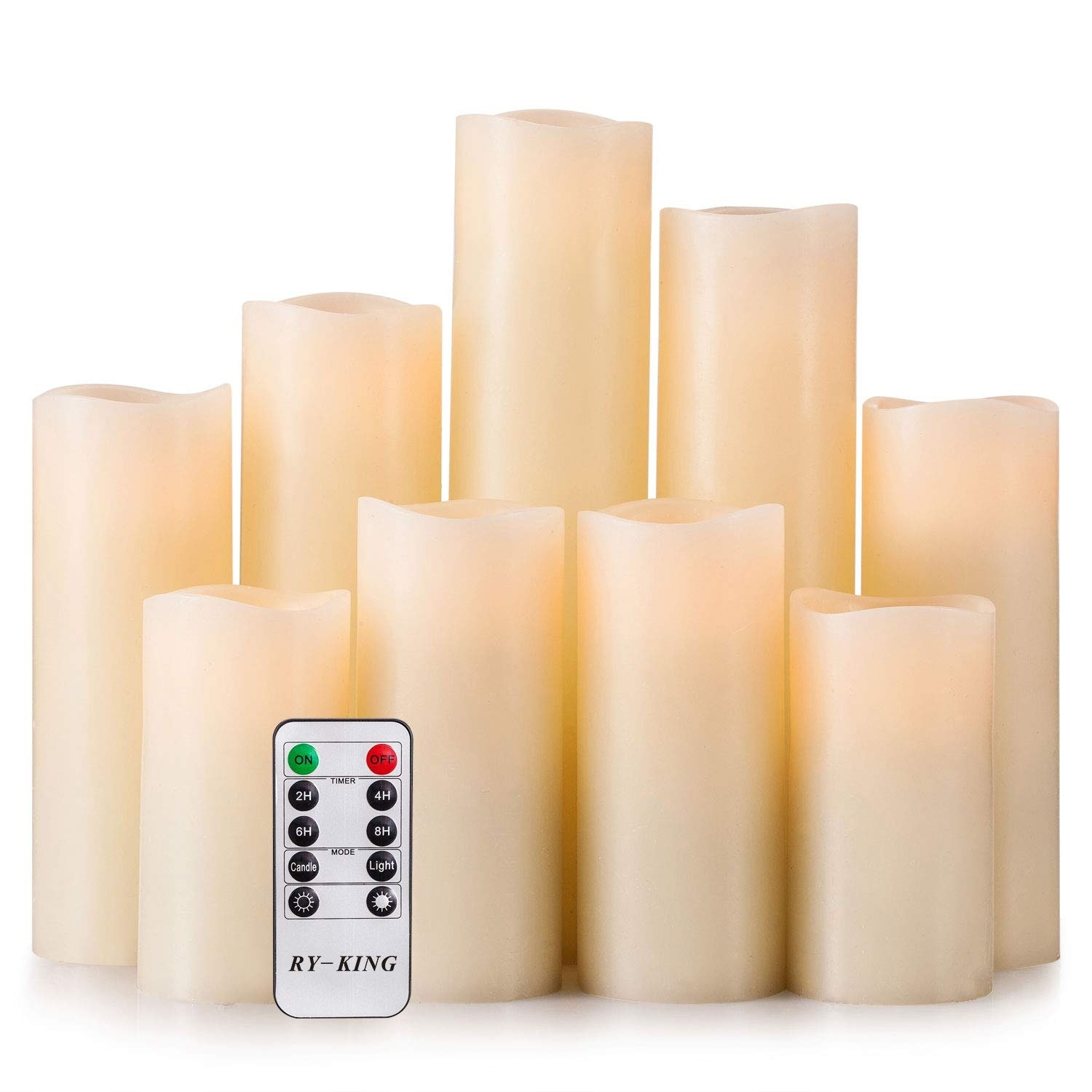 Home & Garden Flameless Pillar Candles with Remote Timer Set of 9 Ivory