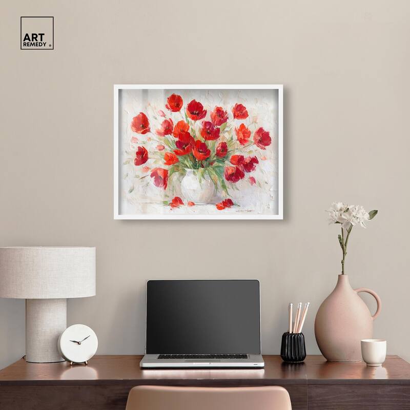 Red Blooms in a Vase Shadowbox by Art Remedy