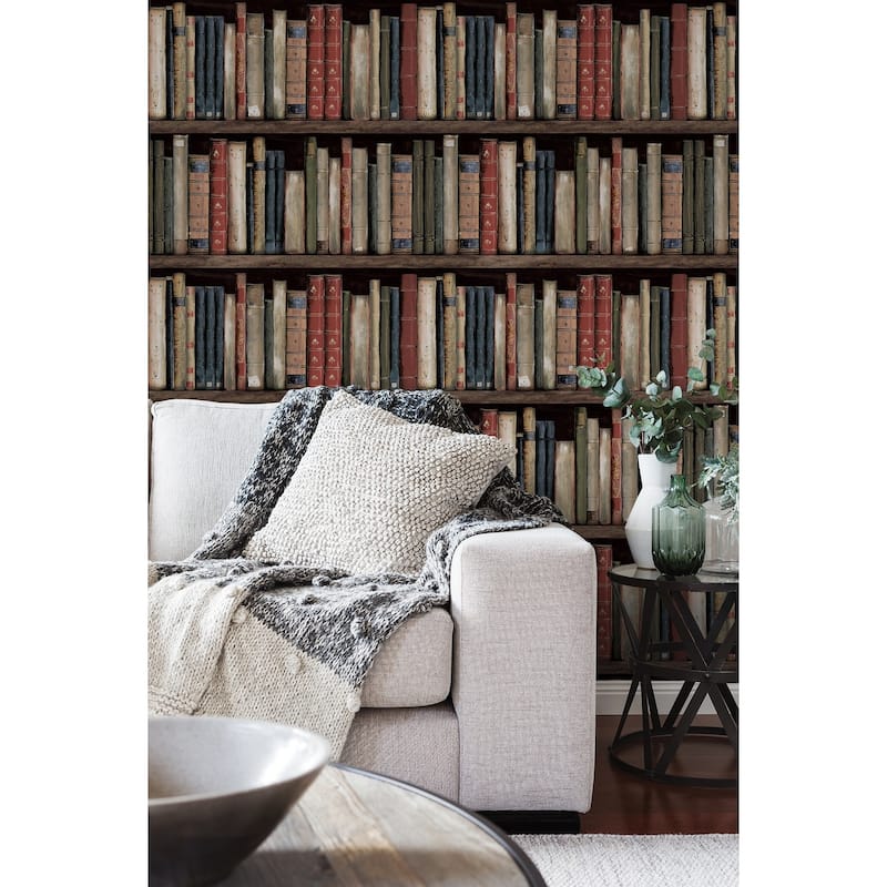 Harry & Grace Faux Bookshelves Peel and Stick Wallpaper