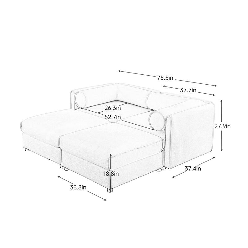 Upholstered Leisure Couch with Hidden Storage, Luxurious Sectional Sofa for Living Room, 75.5" Chenille Loveseat with 2 Ottomans