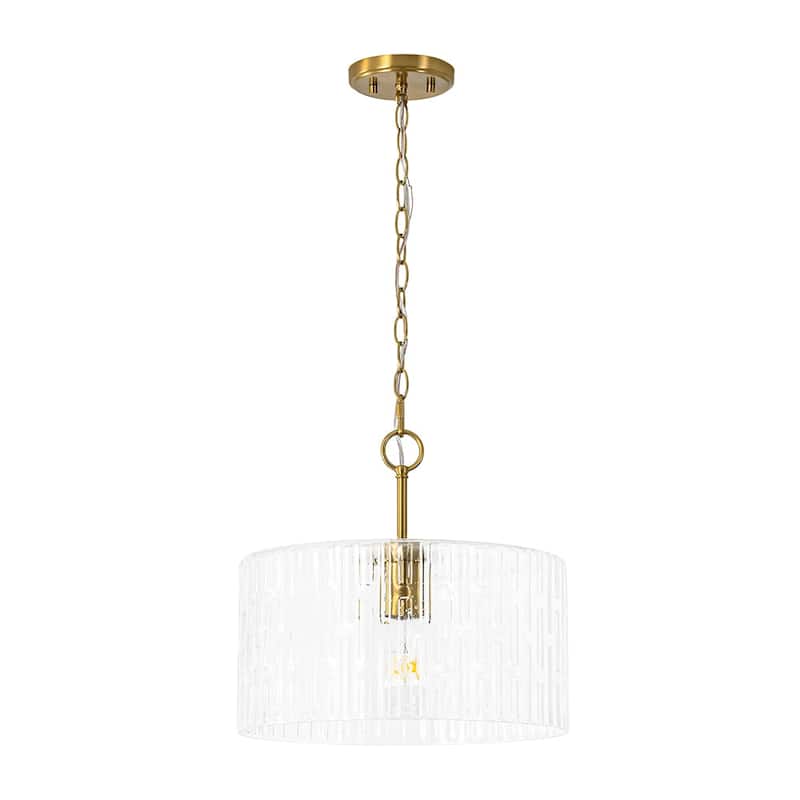 1-Light Clear Embossed Seeded Glass Drum Semi Flush Mount / Pendant