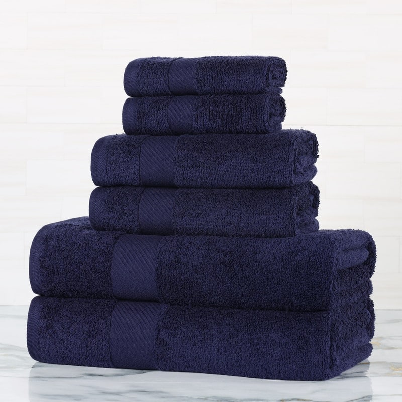 Superior Luxury Solid Highly Absorbent Egyptian Cotton 6 Piece Bath, Face, and Hand Towel Set