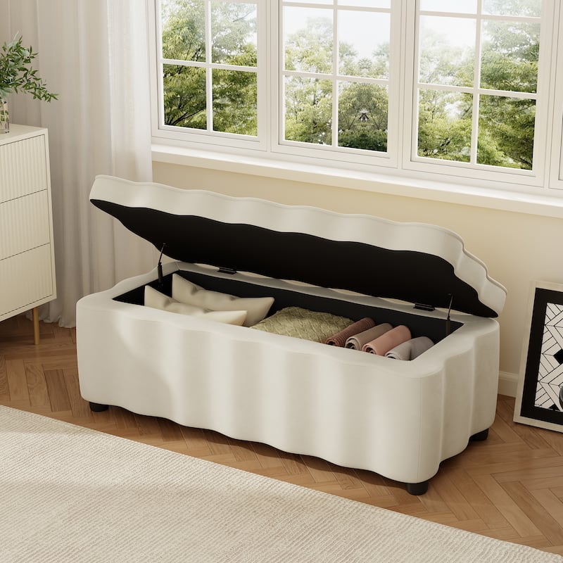 Christopher Knight Home - Milan Modern Velvet Storage Ottoman with Scalloped Design