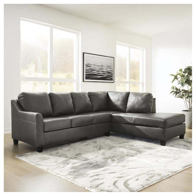 Signature Design by Ashley Valderno Black 2-Piece Sectional with Chaise - 112"W x 87"D x 39"H - Black - Right Facing