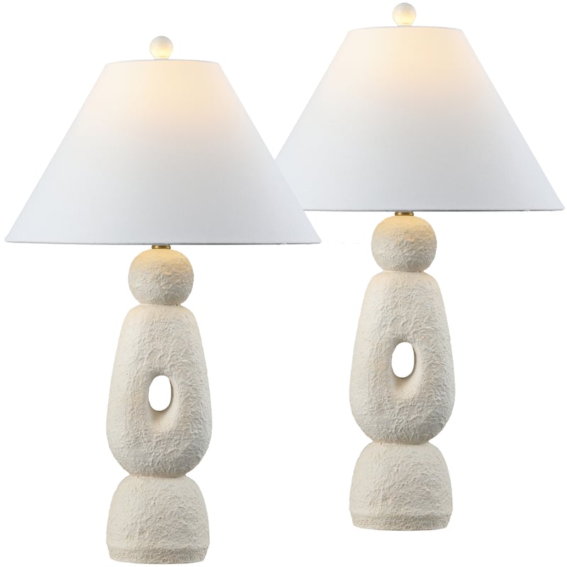 Henge 28" Organic Resin/Metal Stacked LED Table Lamp, (Set of 2) By JONATHAN Y - Antique White