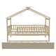 preview thumbnail 30 of 38, Twin Size House Bed with Trundle, Wooden Playhouse Kids Bed Frame with Roof and Fence, Montessori Style Bed
