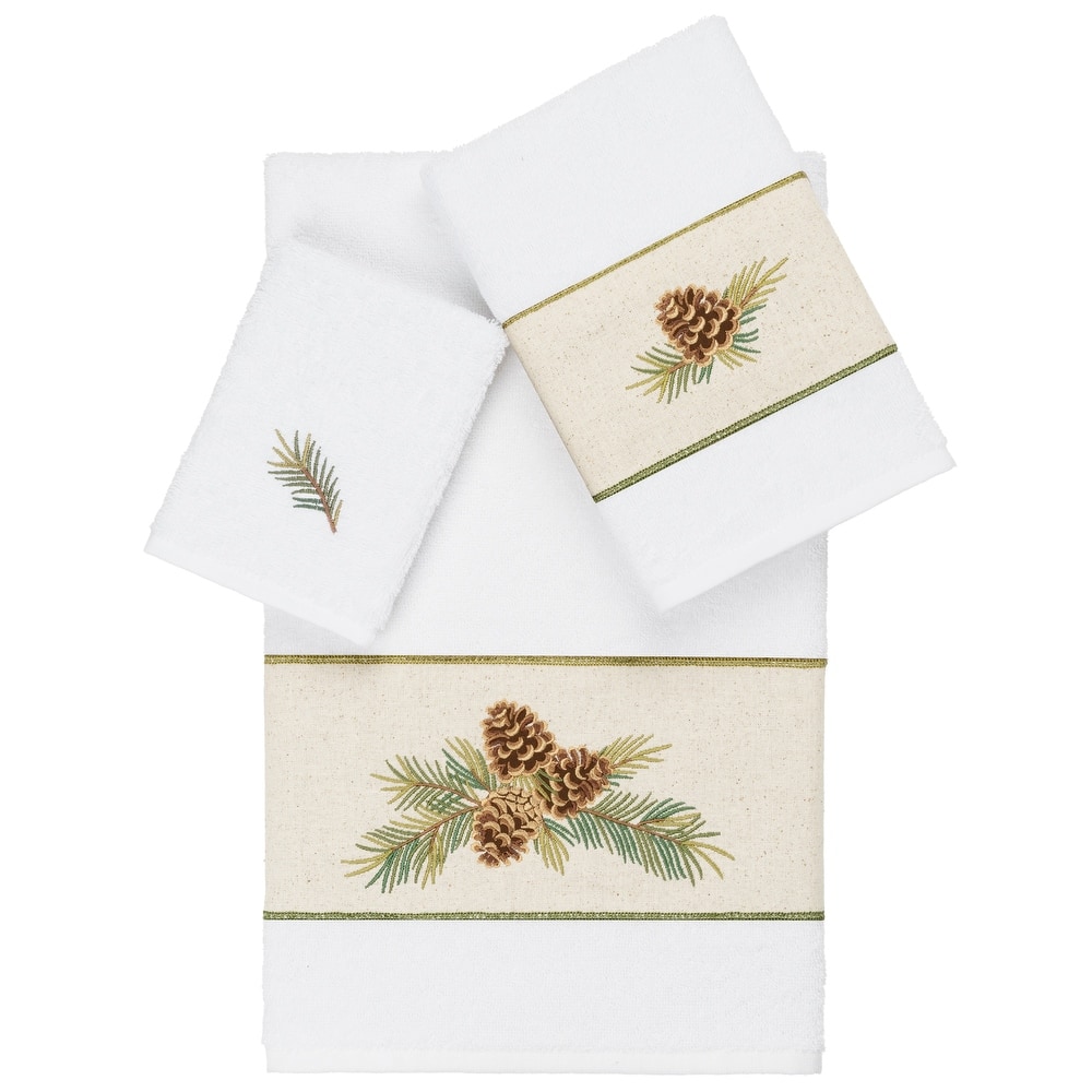 Authentic Hotel and Spa 100% Turkish Cotton Pierre 3PC Embellished Towel Set