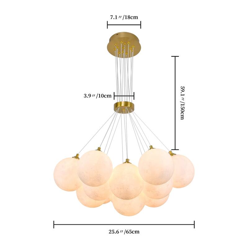 13 - Light Dimmable Globe Chandelier - Brushed Gold
