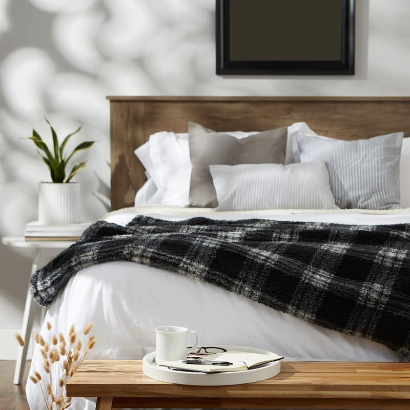 DII Gray Farmhouse Plush Plaid Throw