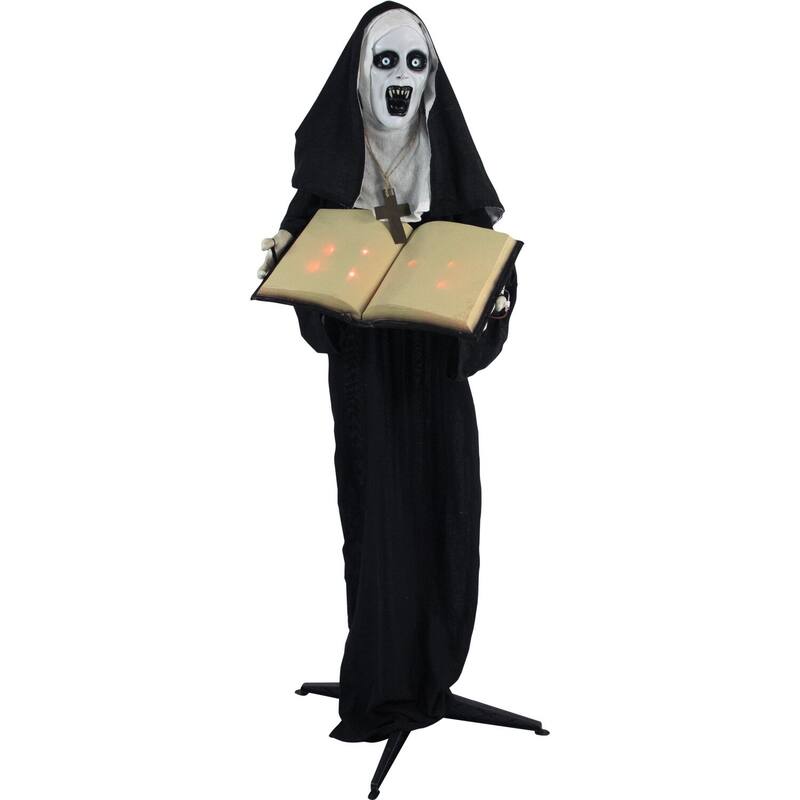 Haunted Hill Farm Life-Size Animatronic Witch, Indoor/Outdoor Halloween Decoration, Flashing Green Eyes, Talking, Battery