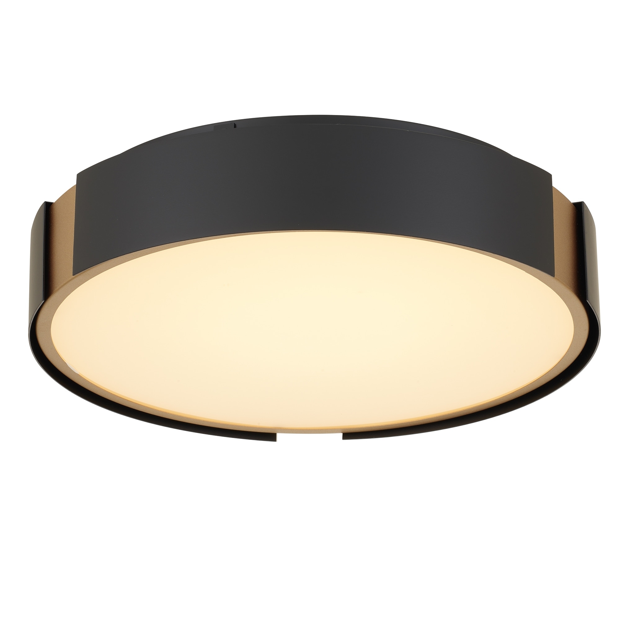 Matte Black LED Flush Mount Ceiling Light with Brass Accent