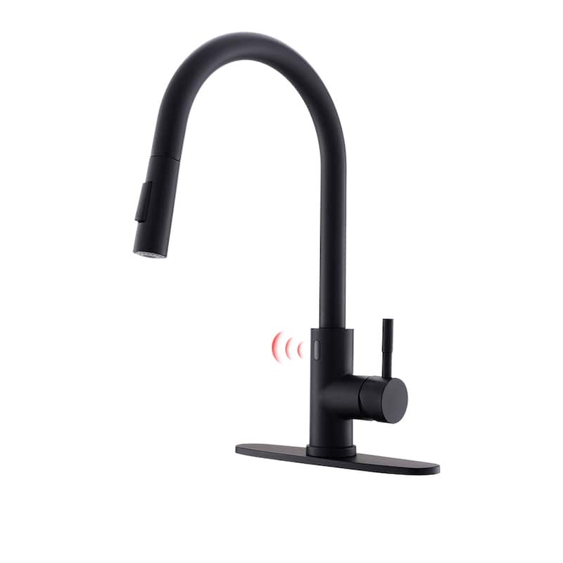 Black Pull Out Touchless Kitchen Faucet with Deck Plate