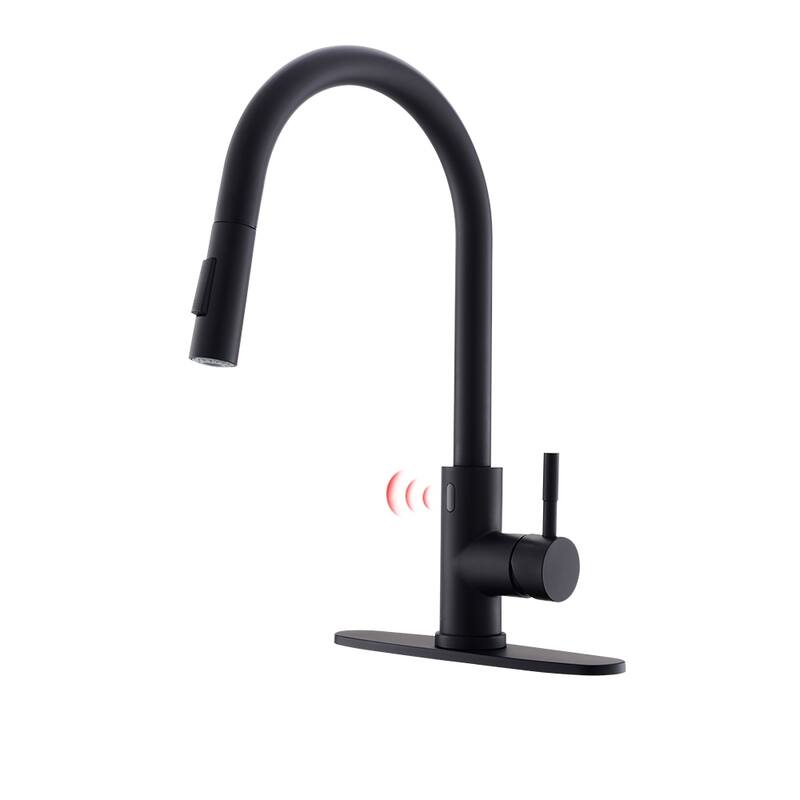 Black Pull Out Touchless Kitchen Faucet with Deck Plate