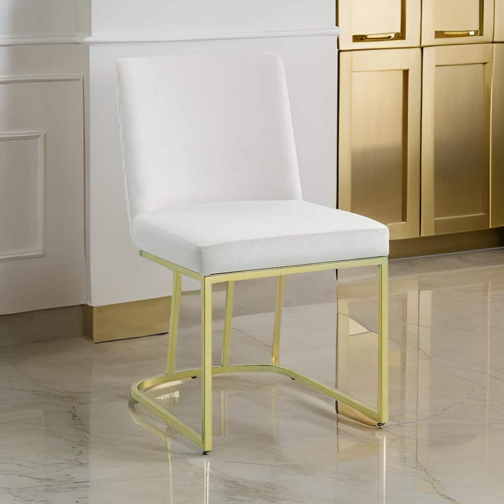 24 Inch Side Dining Chair Set of 2, Soft Off White Velvet, Gold Metal Base