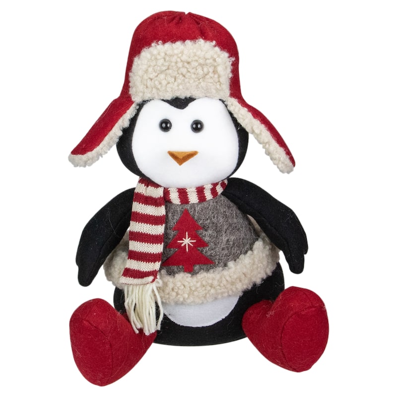 12" Red White Gray Sitting Winter Penguin Christmas Tabletop Decor