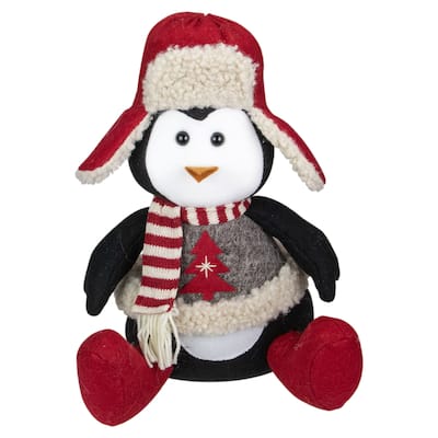 12" Red White Gray Sitting Winter Penguin Christmas Tabletop Decor
