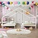 preview thumbnail 1 of 16, Twin Size Triangular House Beds Platform Bed Daybed with Built-in Table,Shared Two Twin Beds for Bedroom White