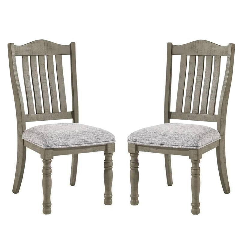 Set of 2 Upholstered Dining Chairs with Slatted Back in Light Grey