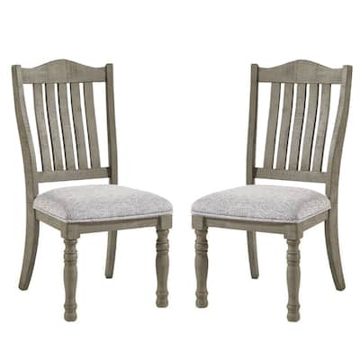 Set of 2 Upholstered Dining Chairs with Slatted Back in Light Grey