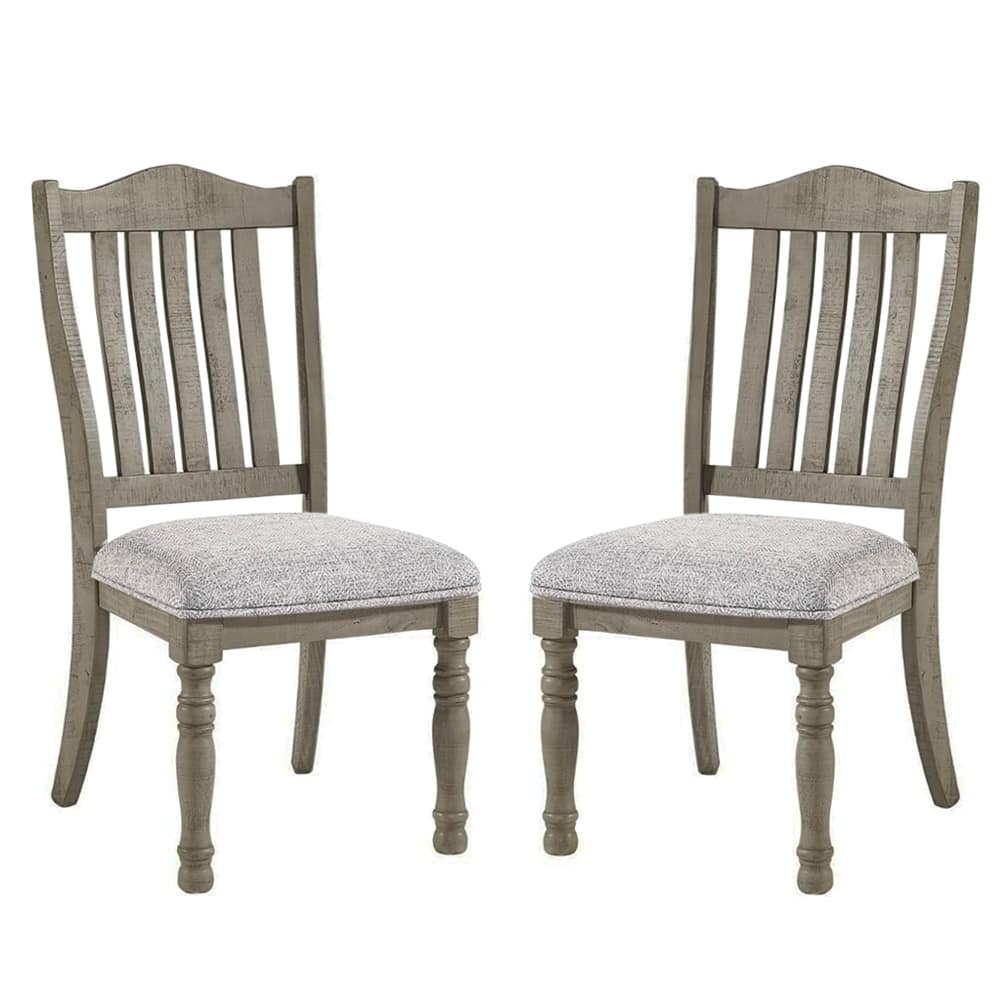 Set of 2 Upholstered Dining Chairs with Slatted Back in Light Grey