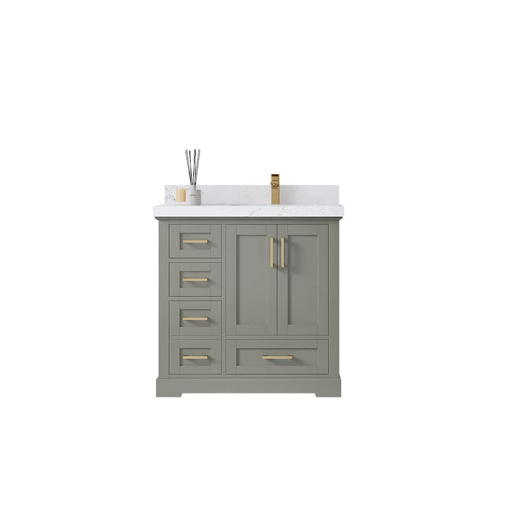 Willow Collections 36 x 22 Boston Right Offset Sink Bathroom Vanity with Quartz or Marble Countertop