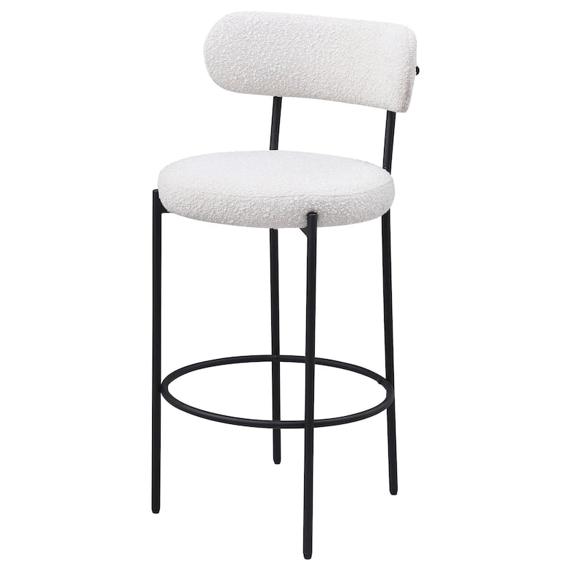 Winona Bar Height Chair Set of 2, White Boucle, Black Metal 30 Inch