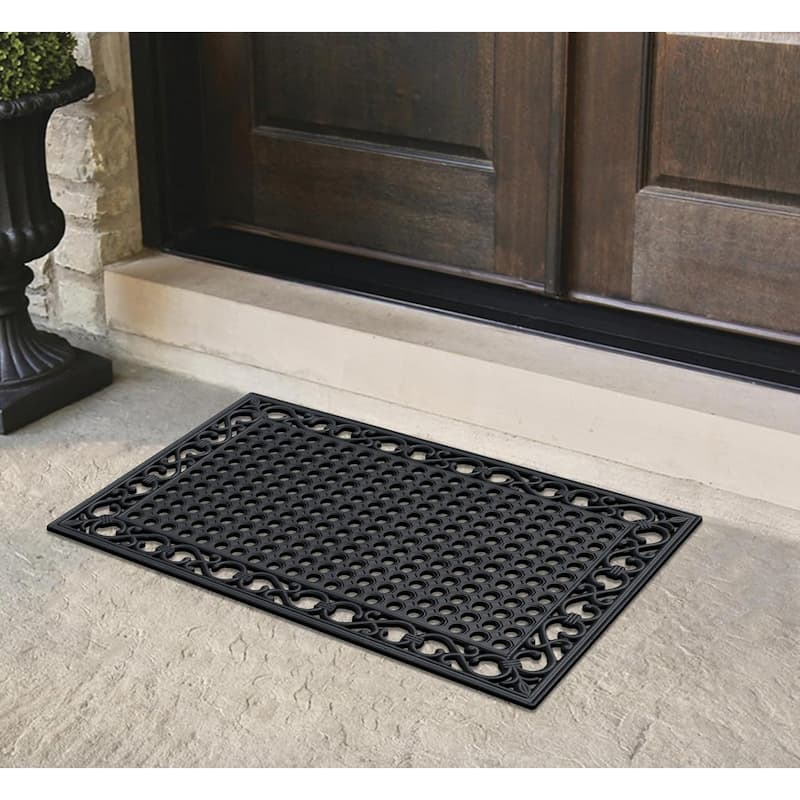 A1HC Natural Rubber Outdoor Doormat, 24"x36” outside entryway Scrapes Shoes Clean of Dirt Heavy Duty Door mat