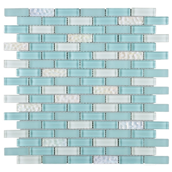 Shop TileGen. Small Brick 1/2" x 2" Glass Tile in Baby Blue Wall Tile (10 sheets/9.8sqft ...