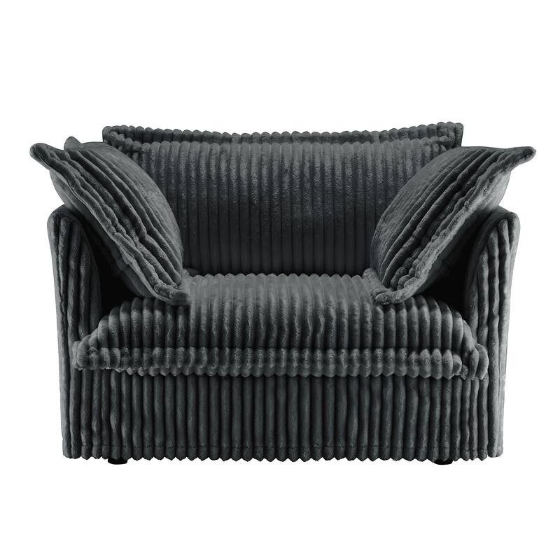 Corduroy Upholstered Armchair, Comfy Deep Seat Single Sofa Chair, Lazy Reading Chair with 2 Pillows & Thick Cushion